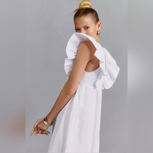 NWT** Maeve Flutter Sleeve Babydoll Dress White Size Medium Anthropologie - Picture 3 of 9